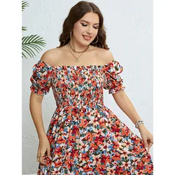 Vestido longo floral para as mulheres, tamanho grande, estilo boêmio, roupas de praia, comprimento do tornozelo, verão