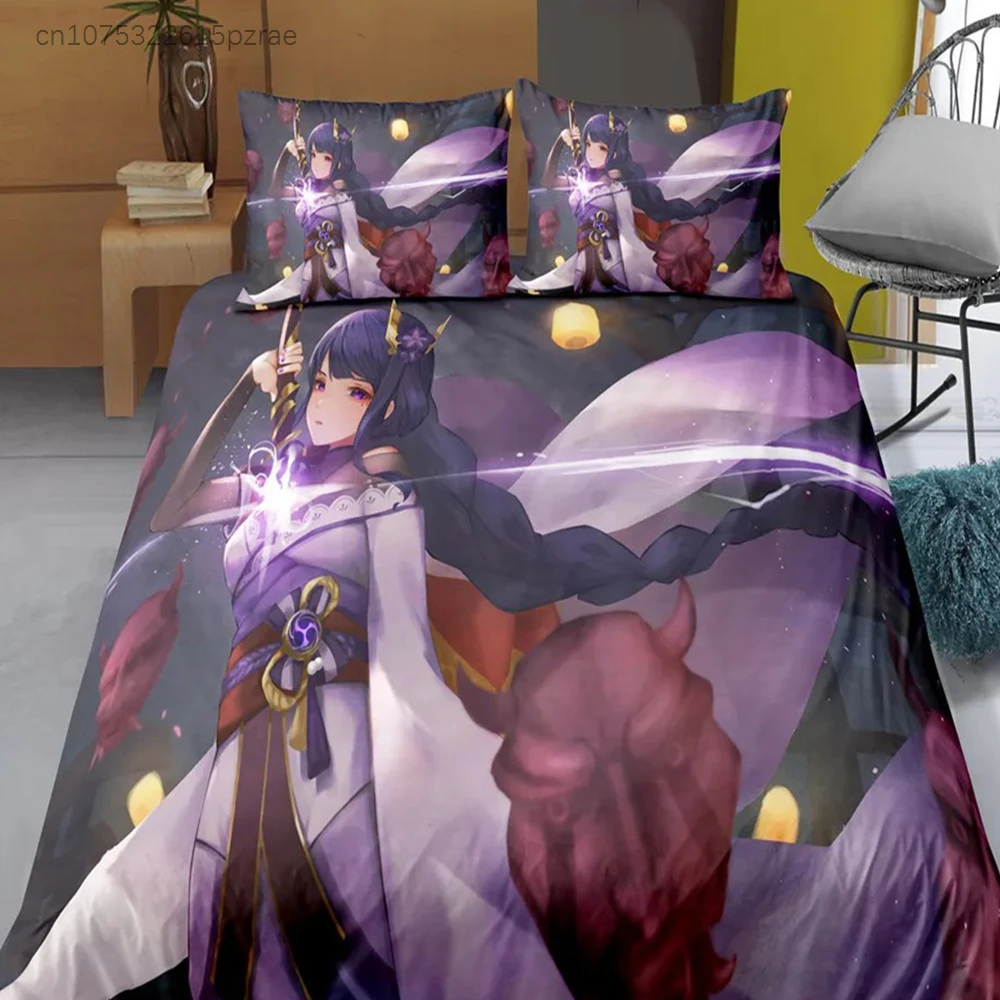 Indecor Genshin Impact Keqing Duvet Cover Pillowcase Bedding Set Single Twin Full Size For Kids Adults Bedroom Decor