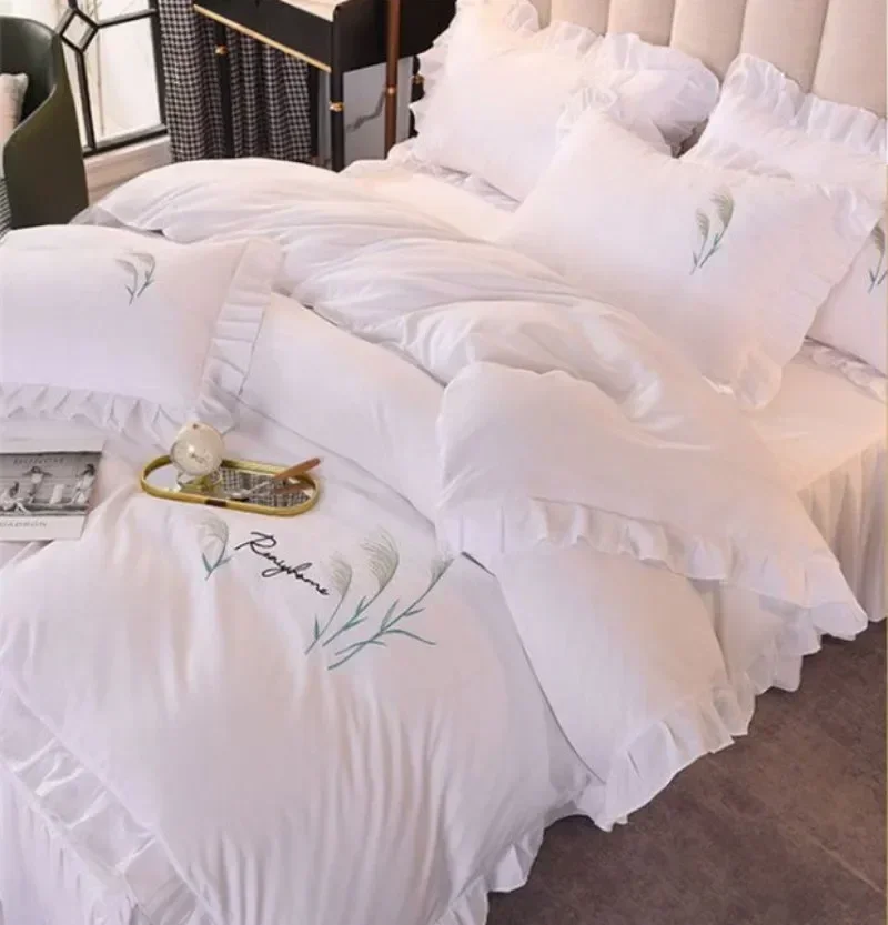 

Pure cotton four piece bedding set quilt cover bed cover bed cover bed skirt princess style embroidered lace all cotton