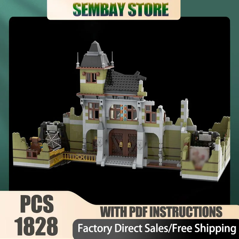 

Street View Moc Building Bricks Modular Ghost Train in the Ruins Model Technology Blocks Christmas DIY Toy Construction Gifts