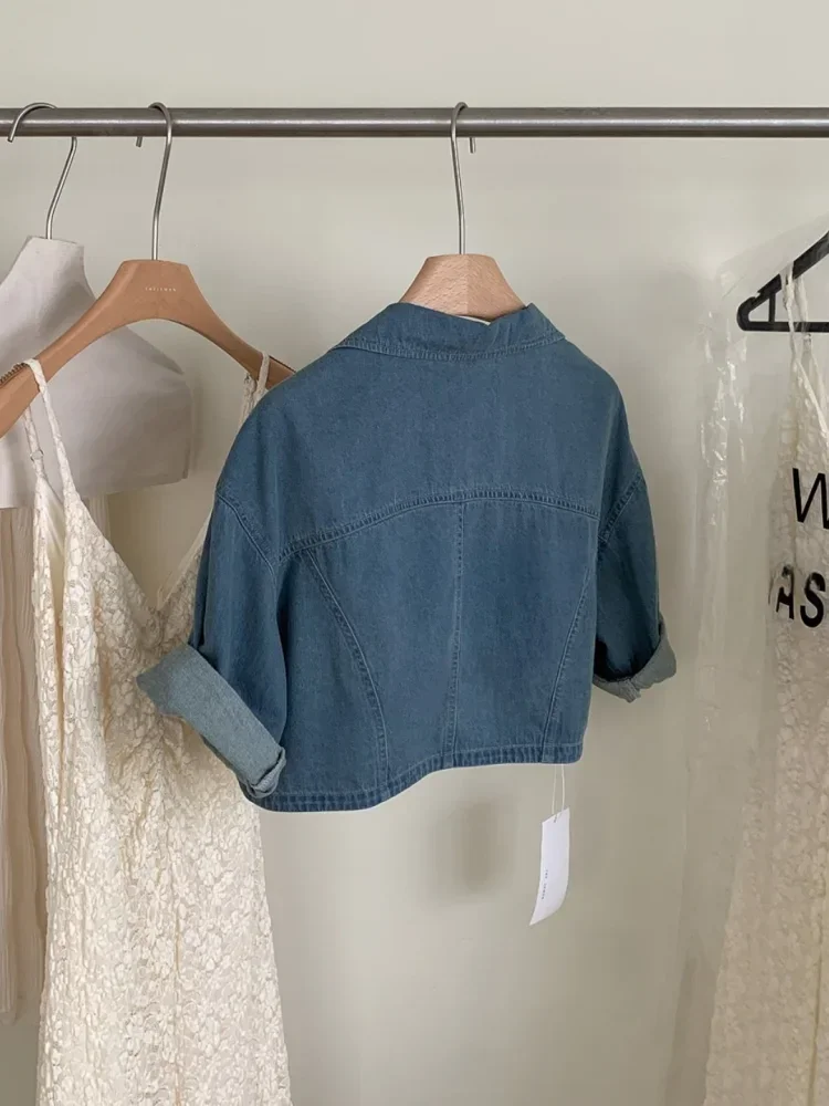Summer Jackets for Women Crop Tops Short Sleeve High Waist Fashion Y2k Clothing  Ropa Mujer Streetwear Casual Denim Coat