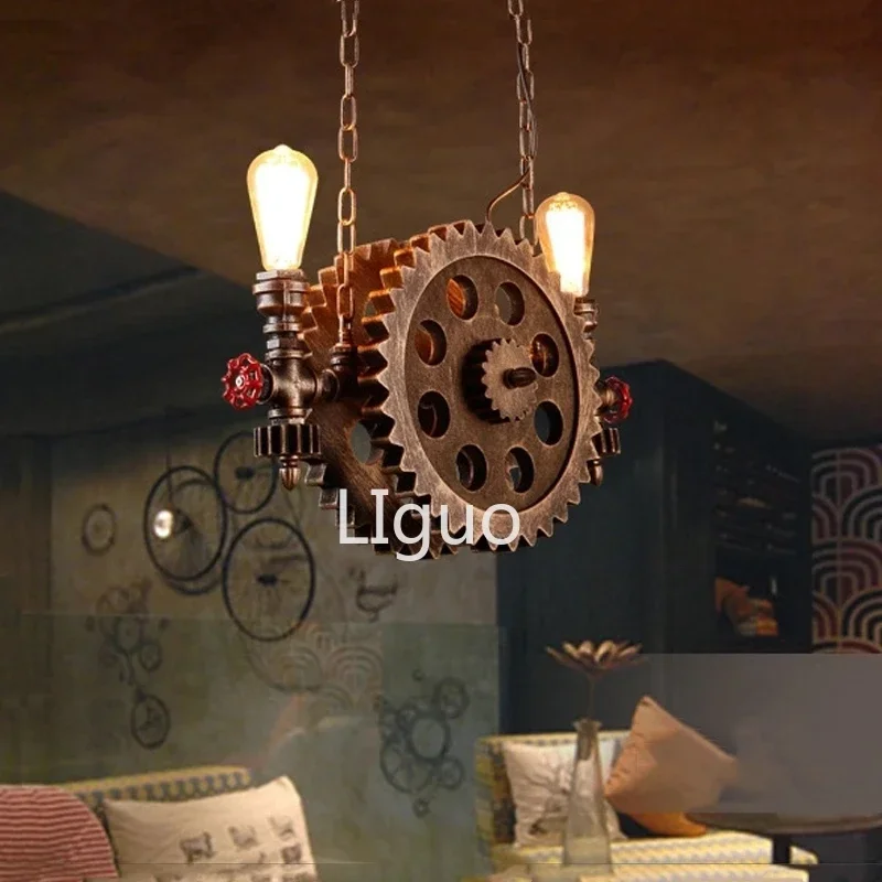 

Industry Wind Light Retro Loft Chandelier Living Room Bedroom Dining Room Bar Club Pub Restaurant Light Gear Cafe Pendant Lamp