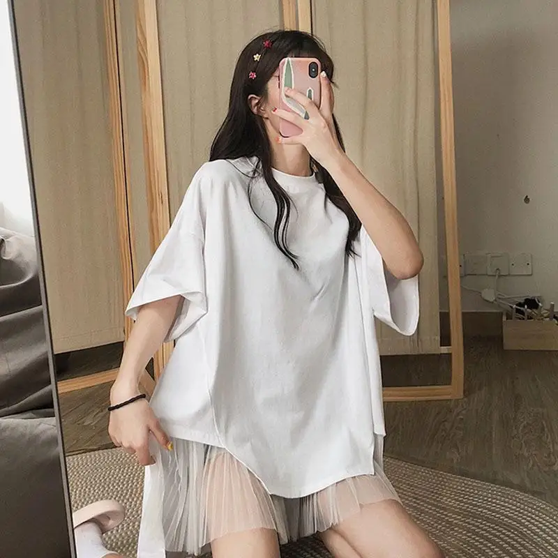 T-shirts Women Solid Fashionable O-Neck Student All-match Loose Korean Style Stylish Harajuku Feminino Tees Leisure Design Chic