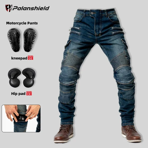 Nuevos pantalones de Moto de Motocross de estilo metálico con doble cremallera para hombre y mujer, pantalones vaqueros para montar al aire libre con equipo de protección, pantalones de motocicleta