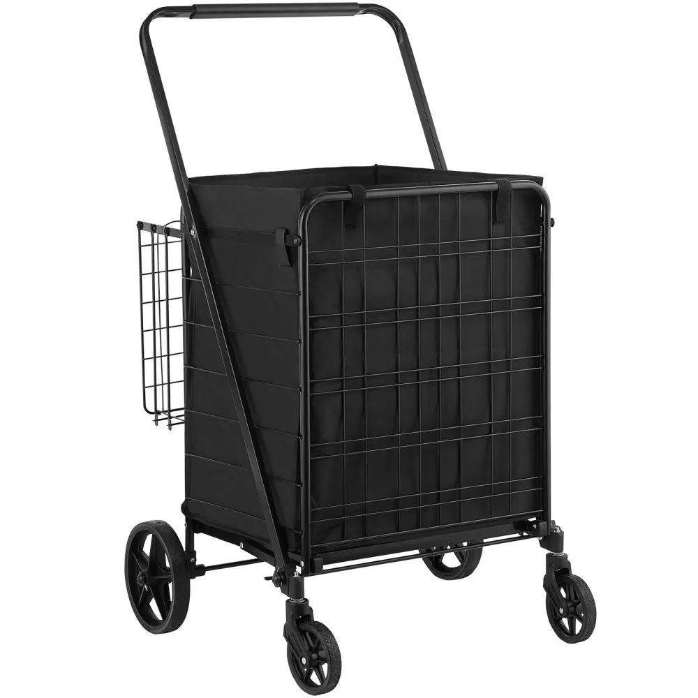 

Folding Shopping Cart with Removable Waterproof Liner, 330LBS Large Capacity Jumbo Grocery Cart with 360° Swivel Wheels