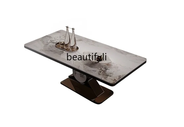 

Rock slab dining table rectangular light luxury modern simple home restaurant dining table and chair combination designer