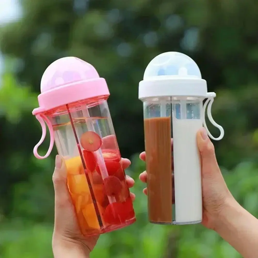 Plastic Double Drinking Cup Gift Leak-proof Dual Straw Separate Couple Water Mug Transparent Plastic Bottle