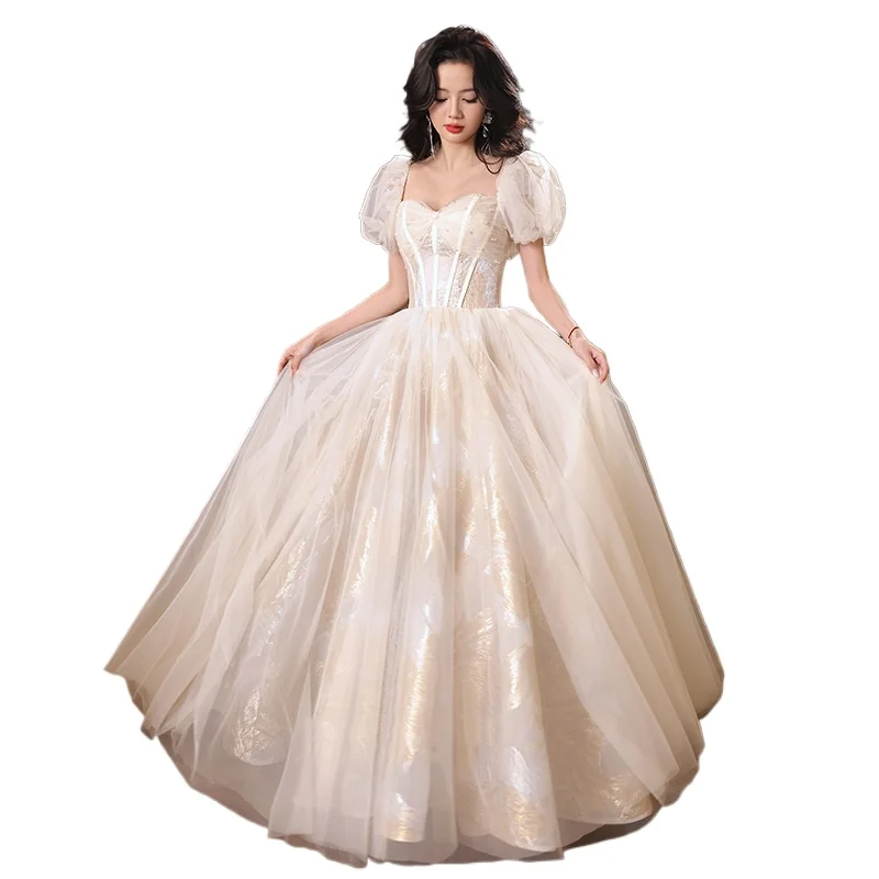 Evening Dress Female 2025 New Style Celebrity Birthday Princess Dress Adult Ceremony Graduation Banquet Host Evening Dress