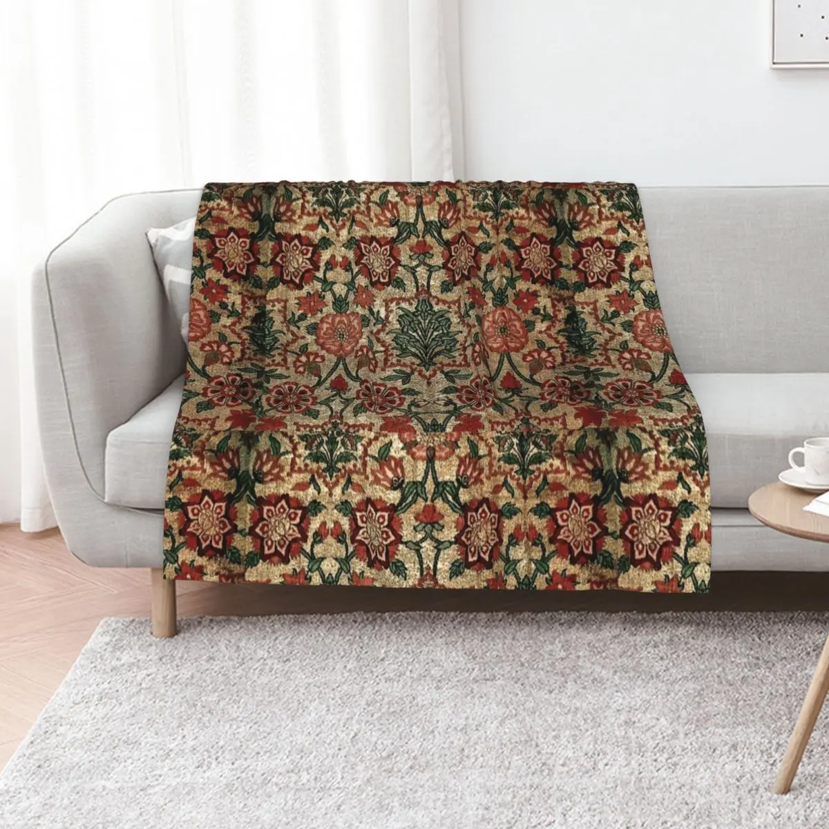 Ancient Turkish tapestry - Green Throw Blanket Furry Designers Retros Thin Nap Blankets