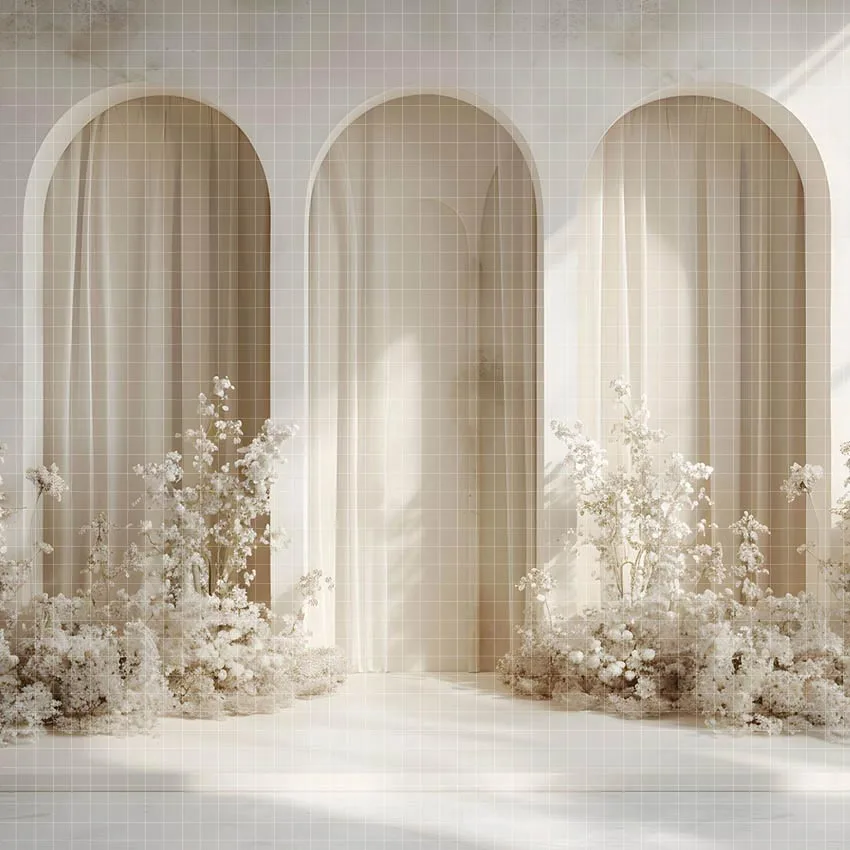 Mehofond-Fondo de Fotografía Blanco bohemio Floral arco pared adulto cumpleaños boda maternidad retrato decoración telón de fondo foto Studi