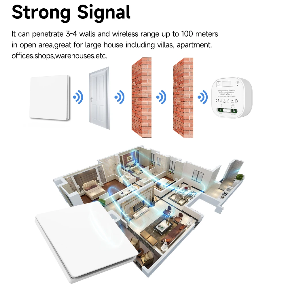 Outdoor Waterproof Self Powered Wireless Wall Switch Rocker Type Long-distance Household 1/2 gang Battery Free Wiring Free Kinet