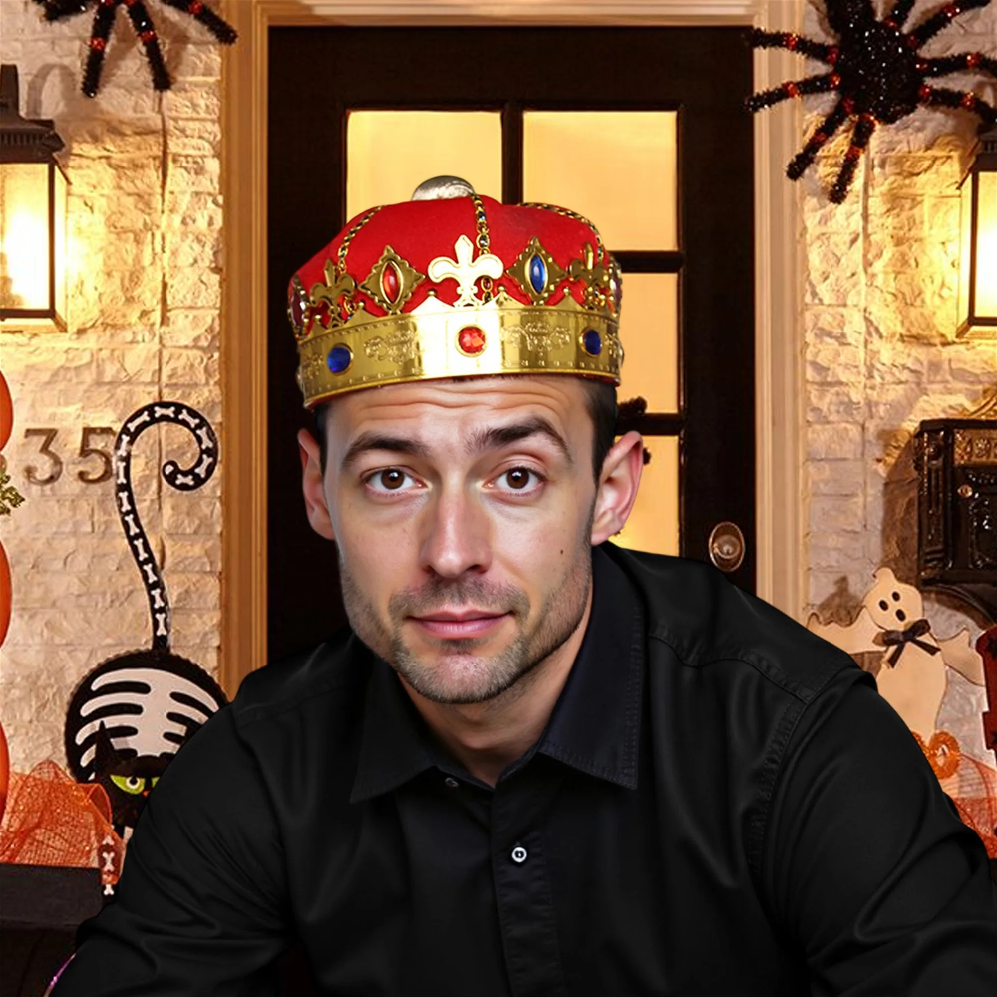 ผู้ชายยุคกลาง King Crown หมวก Royal Gemstone Crown เครื่องแต่งกายอุปกรณ์เสริมสําหรับ Renaissance คอสเพลย์และกิจกรรม