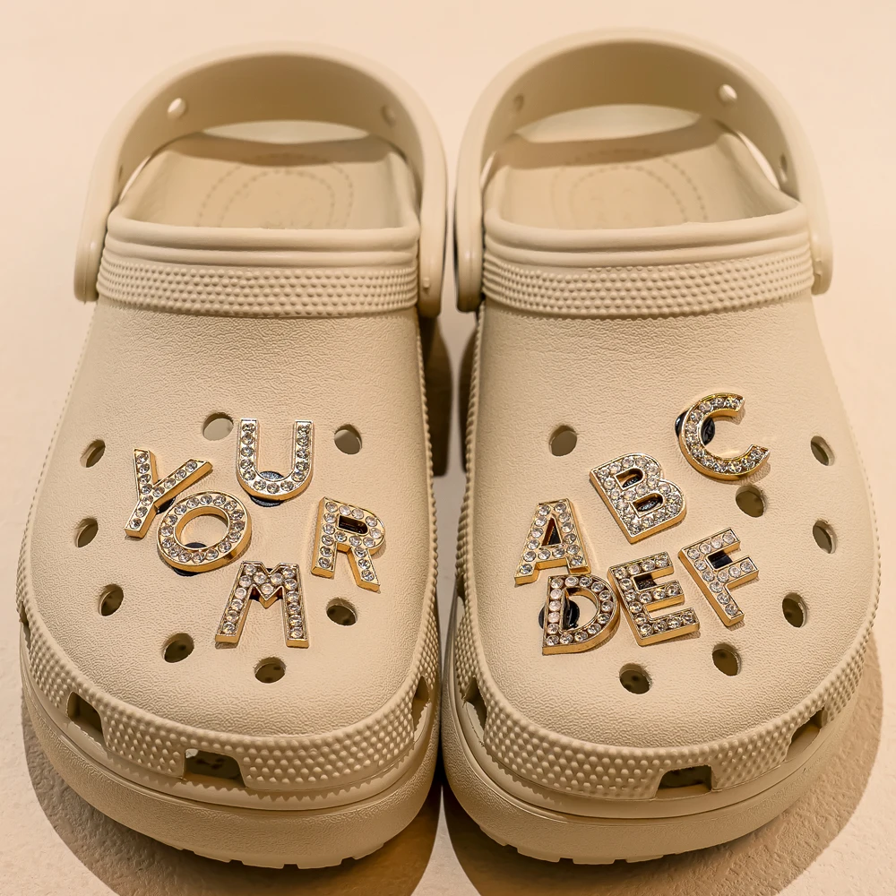 1 Stück Buchstaben Luxus Schuh Charms Alphabet Schuh Dekorationen Pins für Sandalen Frauen Mädchen Geschenke Bling Zubehör – Detail 5
