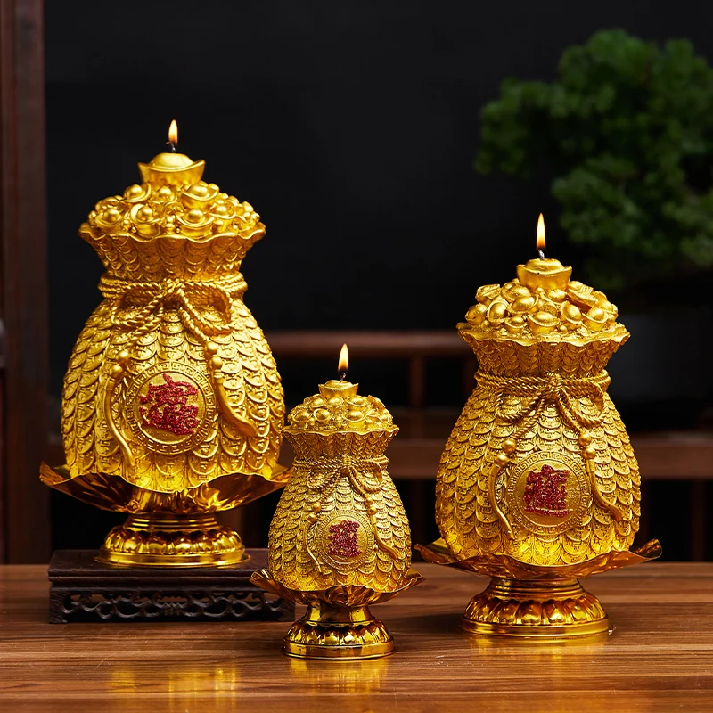 Collecting Blessings Gold Money Bag Ingot Lucky Lotus Lamp Candle Domestic Buddha Worship Amass Fortunes