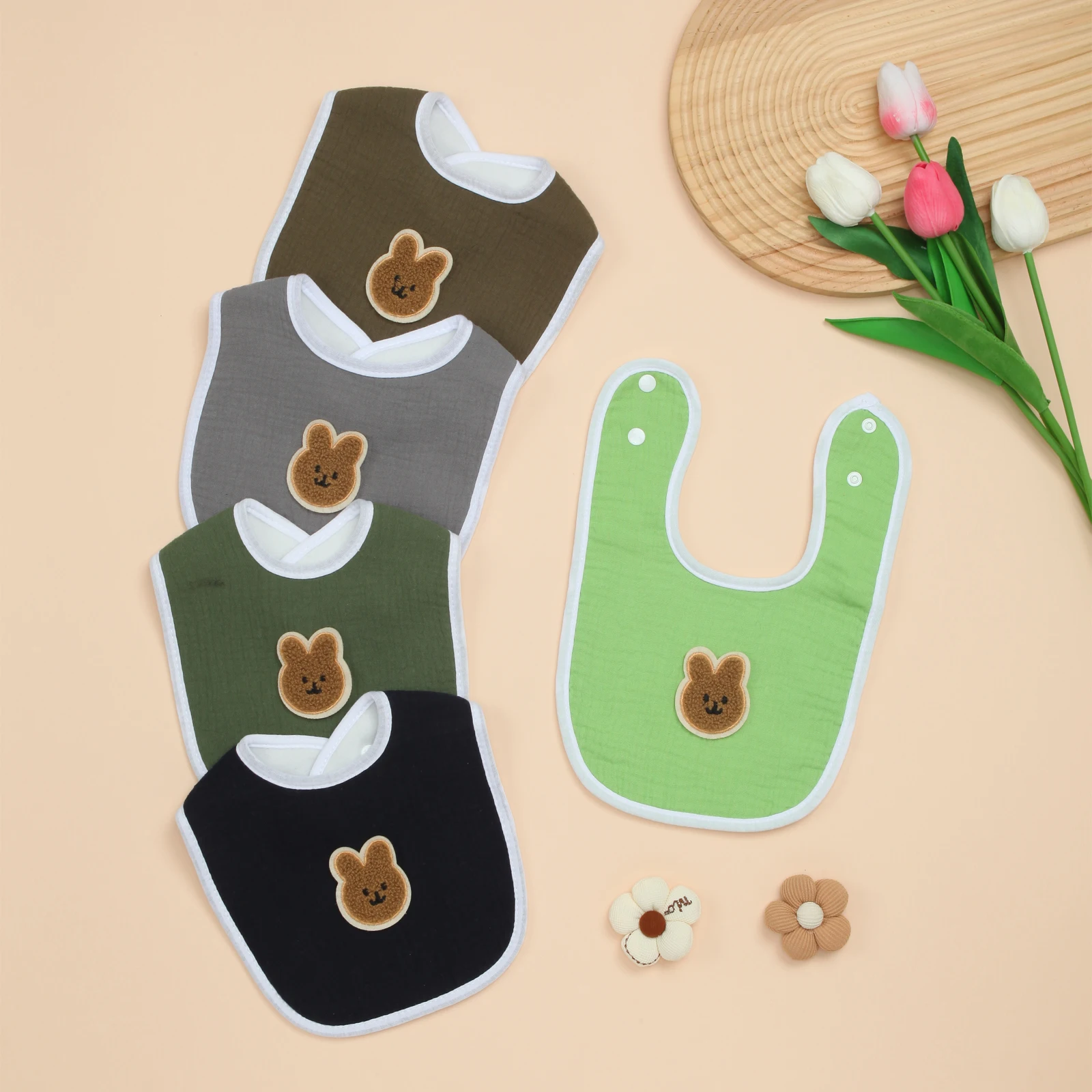 

5 Pack Cotton Baby Bibs for Drooling, Teething, Feeding, Soft and Absorbent Infants Bib, Adjustable Snap, Boys and Girls