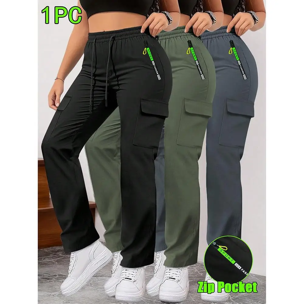 Pantalones informales sueltos para mujer, ropa de trabajo con bolsillos grandes, pantalones largos, cómodos, de fibra de poliéster, estilo callejero, 2025, nuevo estilo