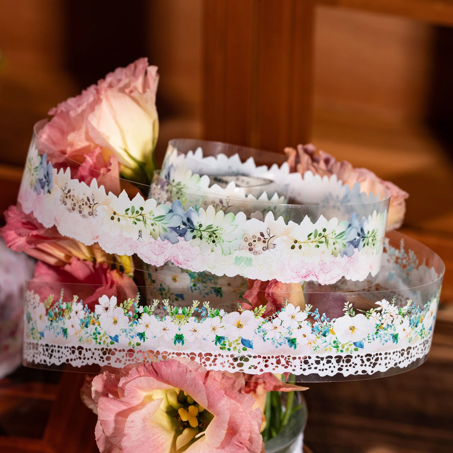 30mm*200cm Floral Lace Series Vintage Watercolor Flower PET Tape Creative DIY Journal Material Collage Stationery