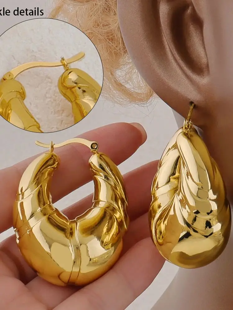 Boucles d'oreilles Vintage en acier inoxydable brillant pour femmes, plaqué or, cercle géométrique, nouvelle tendance, cadeau