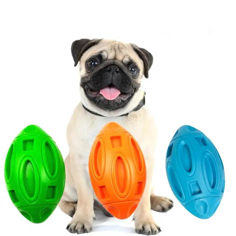 OUZEY Squeaky Rubber Ball Dog Toy Bite Resistant Pet Teeth Grinding Toys Rugby Shape Interactive Puppy Dog Training Aids Toys