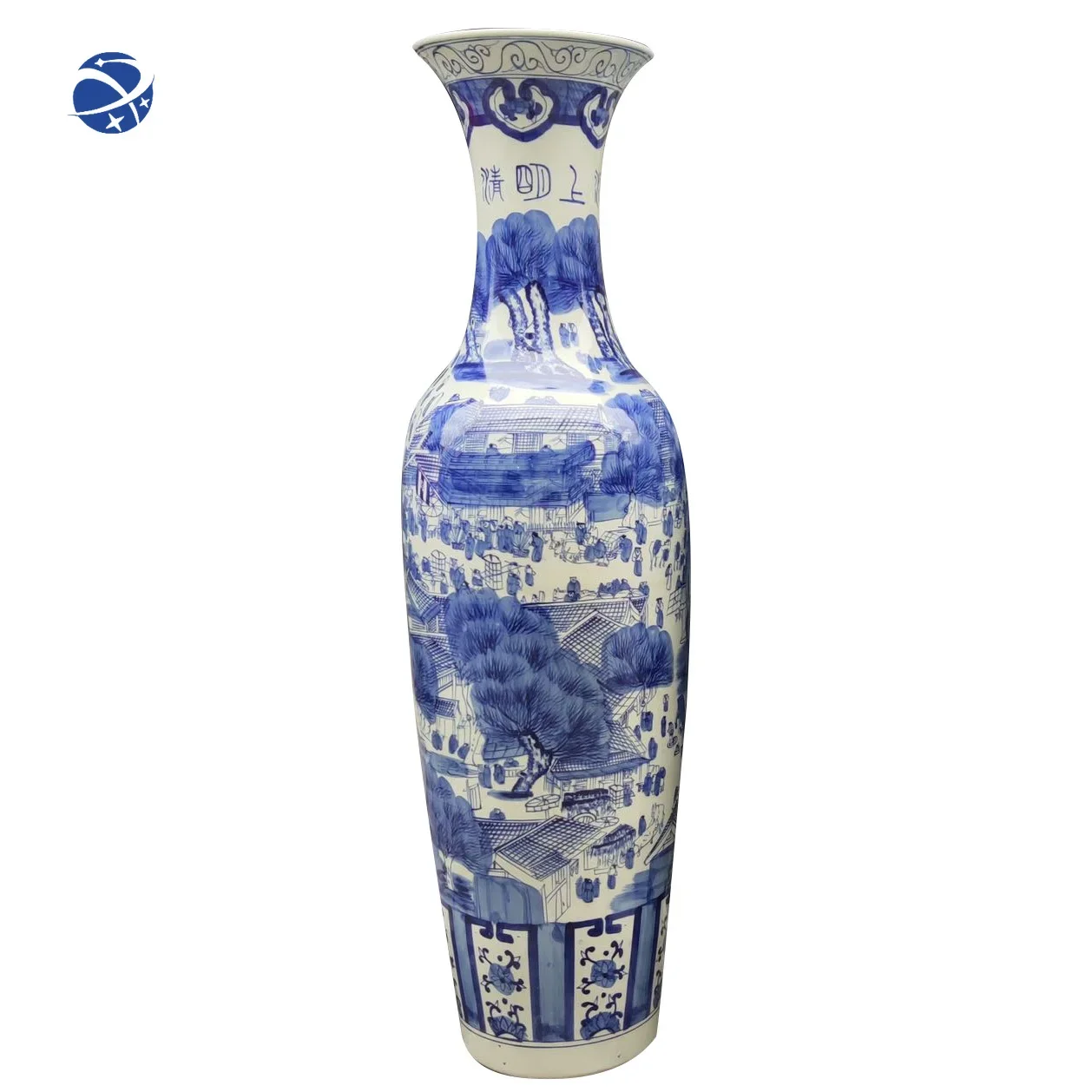 Wholesale Large Vases Modern Ceramic Flower Pot with Long Neck Blue White Porcelain Scenery Pattern Household Use for Home