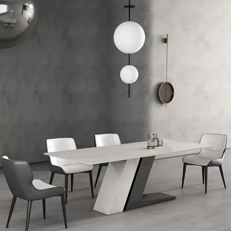 YDSTONE Modern Light Stainless Steel Dining Table Natural Custom Marble Top Rectangular Home Furniture Waterproof