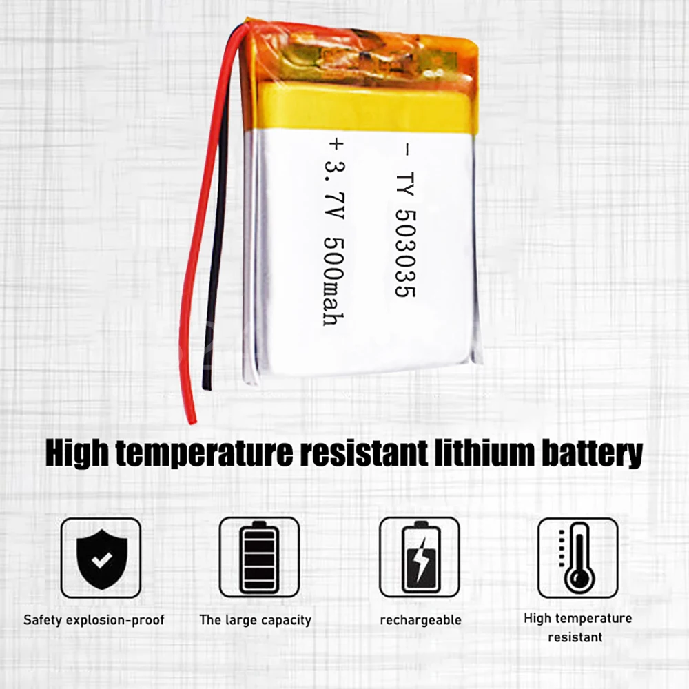 1pc 3.7V 503035 500mAh Rechargeable Battery Gps Polymer Lithium Battery For LED Light Driving Recorder Radio Bluetooth Speaker