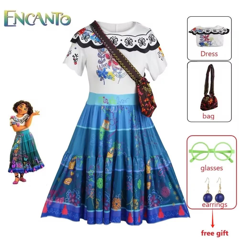 Vestido de princesa con Encanto para niñas, disfraz de Encanto + bolsa, trajes Mirabel, Navidad, Carnaval, Halloween, vestido de fiesta, regalo