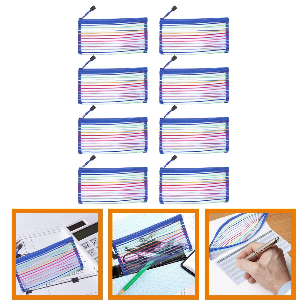 

8Pcs Cash Bag Portable Large Capacity Pencil Case Pen Organizer Students Stationery Storage Zipper Design Lottery Ticket Holders