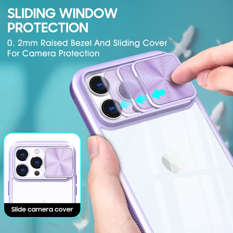 Slide Camera Lens Protection Case For iPhone 15 14 11 12 13 Pro XS Max XR 7 8 Plus SE Soft Bumper Shockproof Clear Hard PC Cover