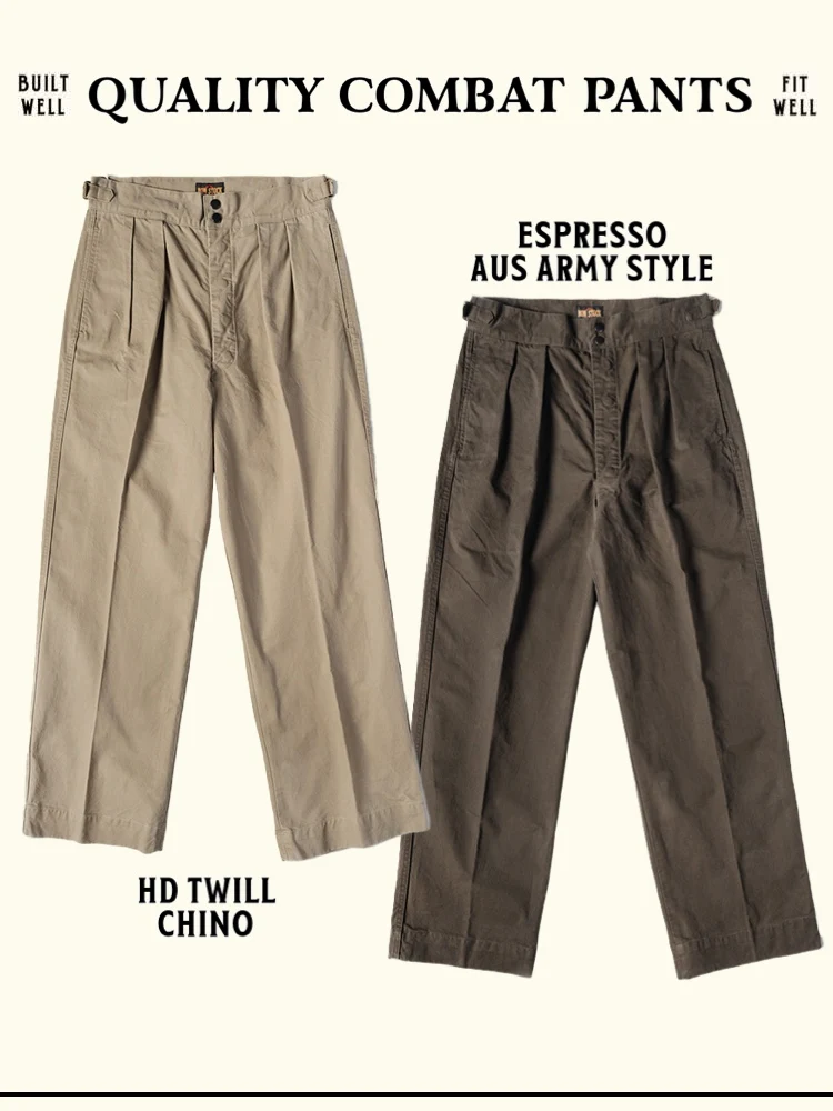 

Ele NonSto American Retro Military Encrypted Brued Twill Double Pleat Casual Khaki Pants Straight Leg Casual Trousers