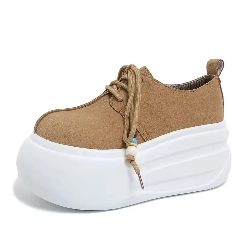 

Женские лоферы на замшевой платформе из микрофибры, новинка 2025 года, брендовая трендовая модная прогулочная повседневная обувь на высоком каблуке 8 см на толстой подошве