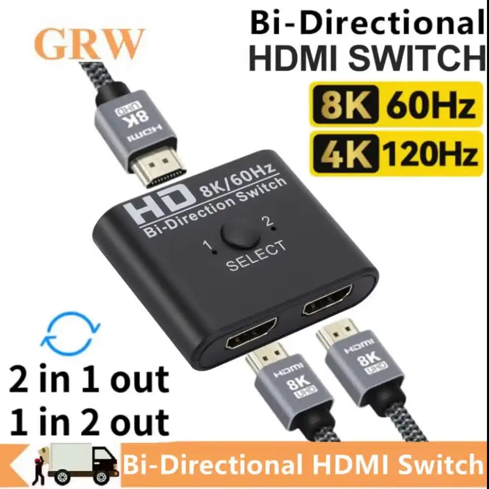 8K 60Hz HDMI-Compatible Switch Splitter Bi-Direction 1x2/2x1 HDMI-compatible Switcher 2 in1 Out for PS4 TV Box Switcher Adapter