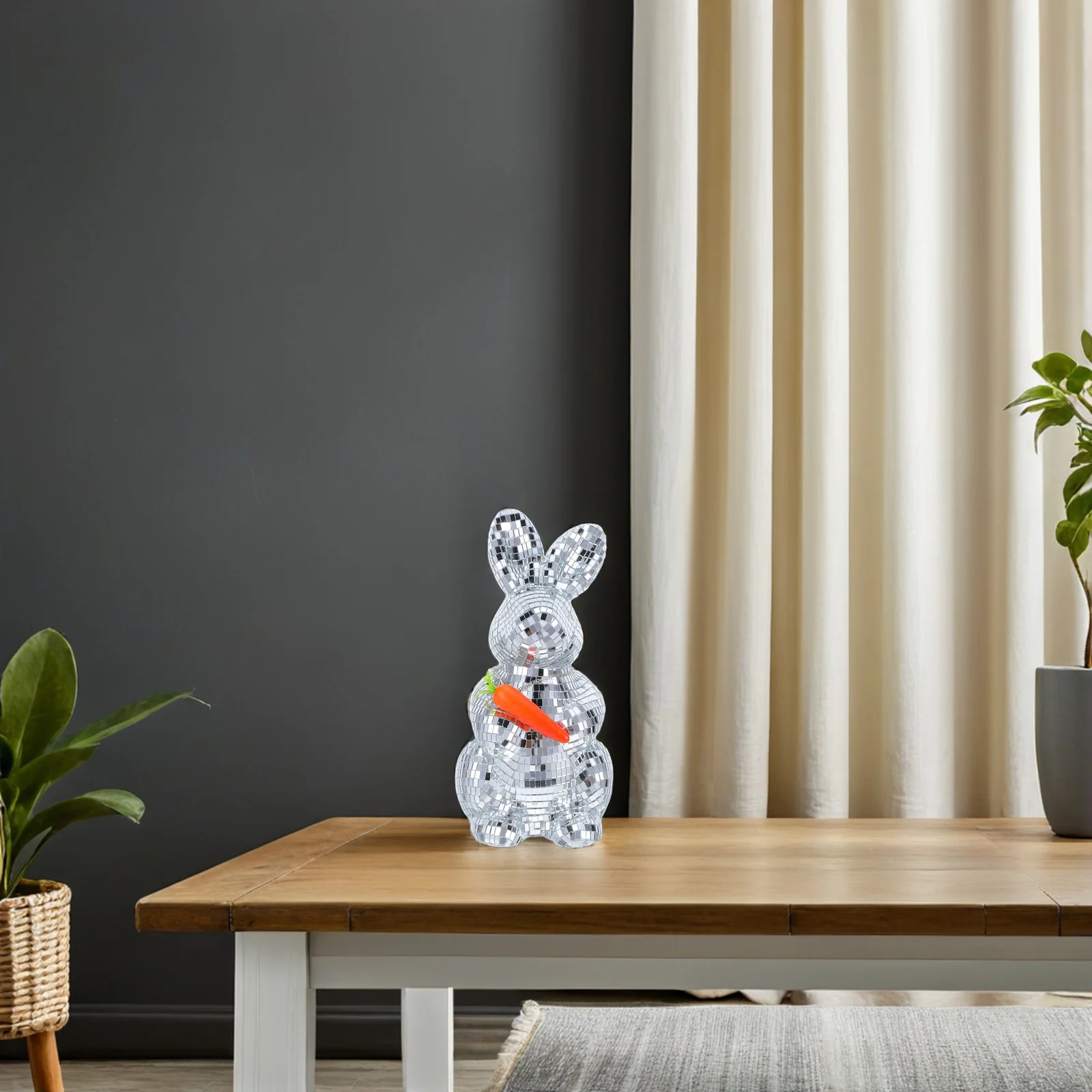 Decor Mirrored Rabbit Statue Reflective Mosaic Glass Sculpture Easter Table Centerpiece Dance Party Props 70S Disco