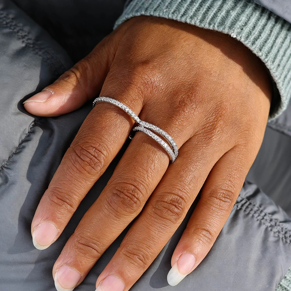 Hochwertiger Dünner Zierlicher Stapelbarer Ring mit Funkelnden Kubischen Zirkonia, Minimalistischer Vollbesetzter Ewigkeitsring, CZ-Besetzter Fingerschmuck für Frauen – Detail 4