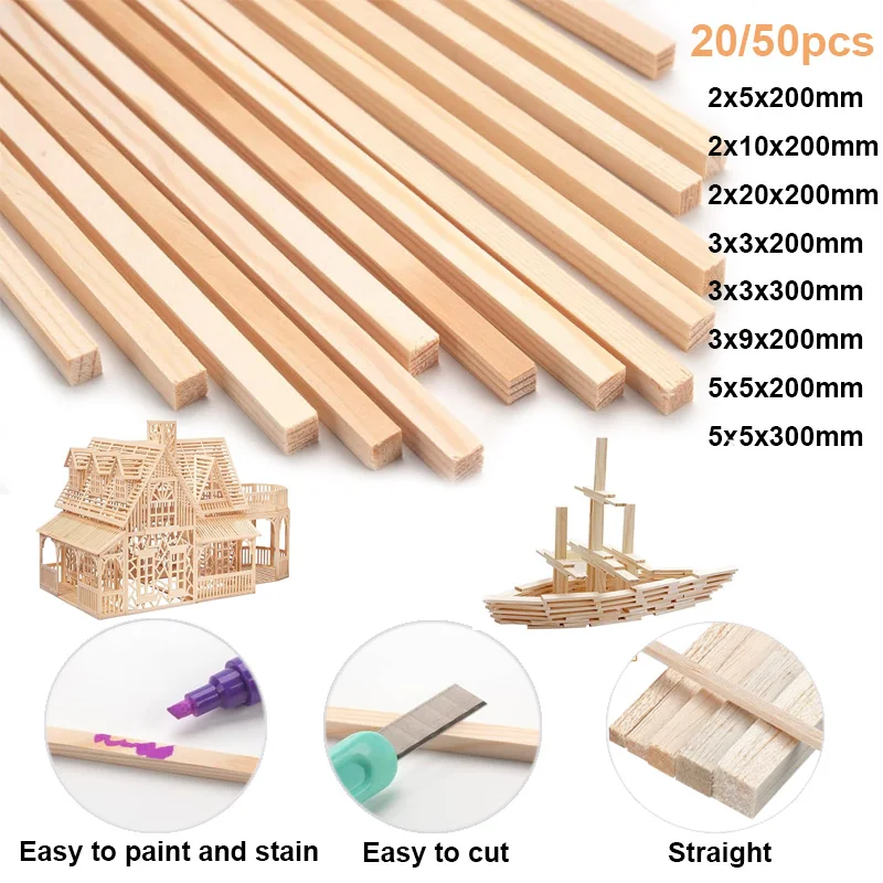 20-50 sztuk 2/3/5mm Balsa Stick Balsa Wood Craft Square Cudgel Model Building Carving DIY Handicraft Making Akcesoria Stic