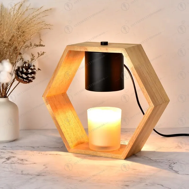 Home Decor Electric Candle Heating Light Wooden Base with Timer/Dimmer/Adjustable Glass and Metal Materials