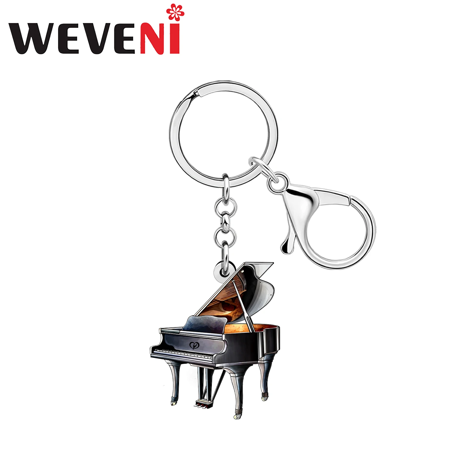 WEVENI acrylique noir Piano porte-clés Vintage Instrument de musique porte-clés anneaux pour femmes filles sac à main sac à dos cadeaux