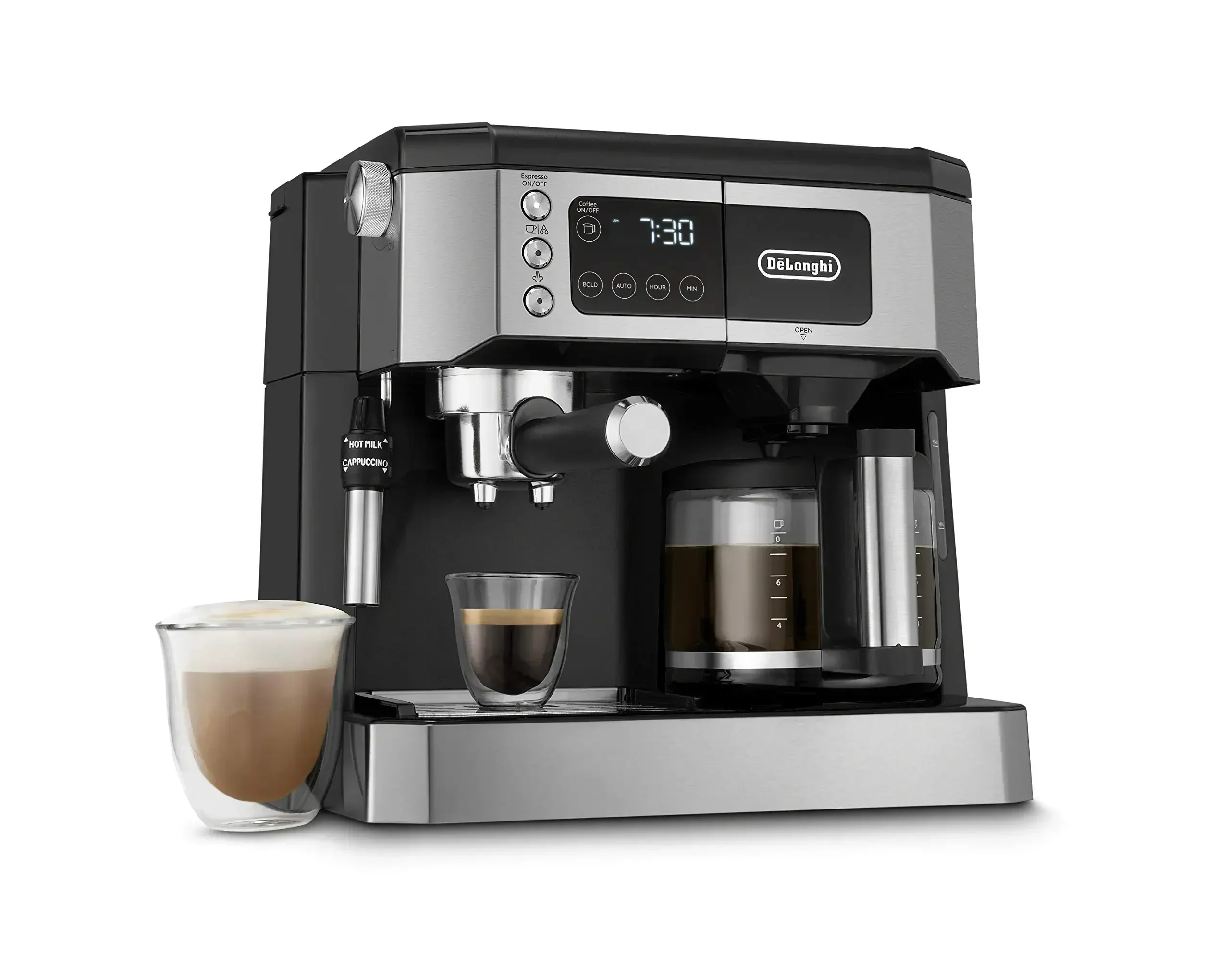 De'Longhi All-in-One Combination Coffee Maker & Espresso Machine + Advanced Adjustable Milk Frother for Cappuccino & Latte + Gla