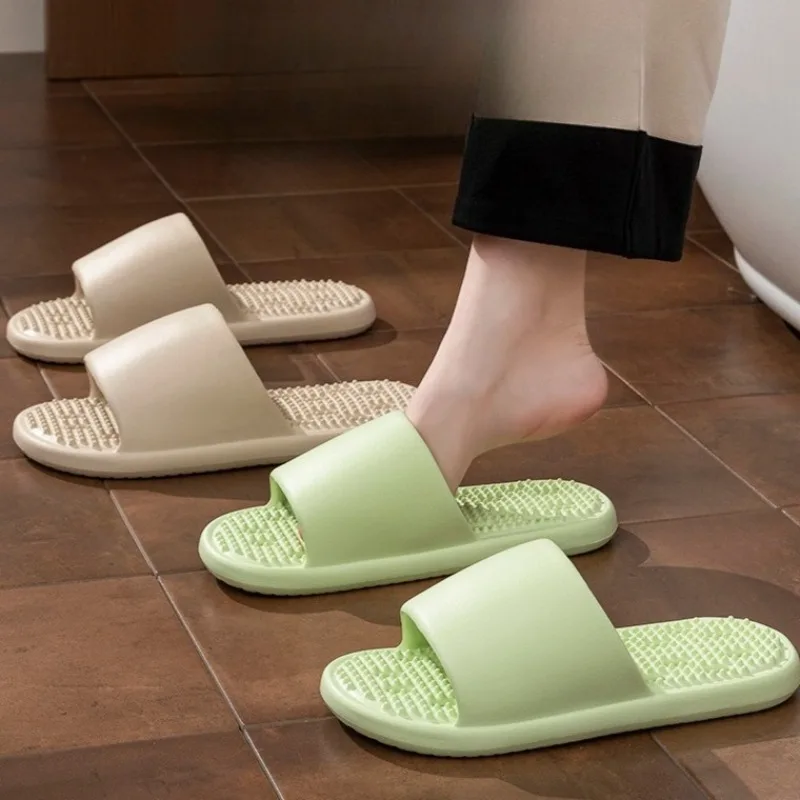 summer new Bathroom anti-slip slippers indoor home leakage quick-drying thick-sole Man shoes massage breathable Women's slippers
