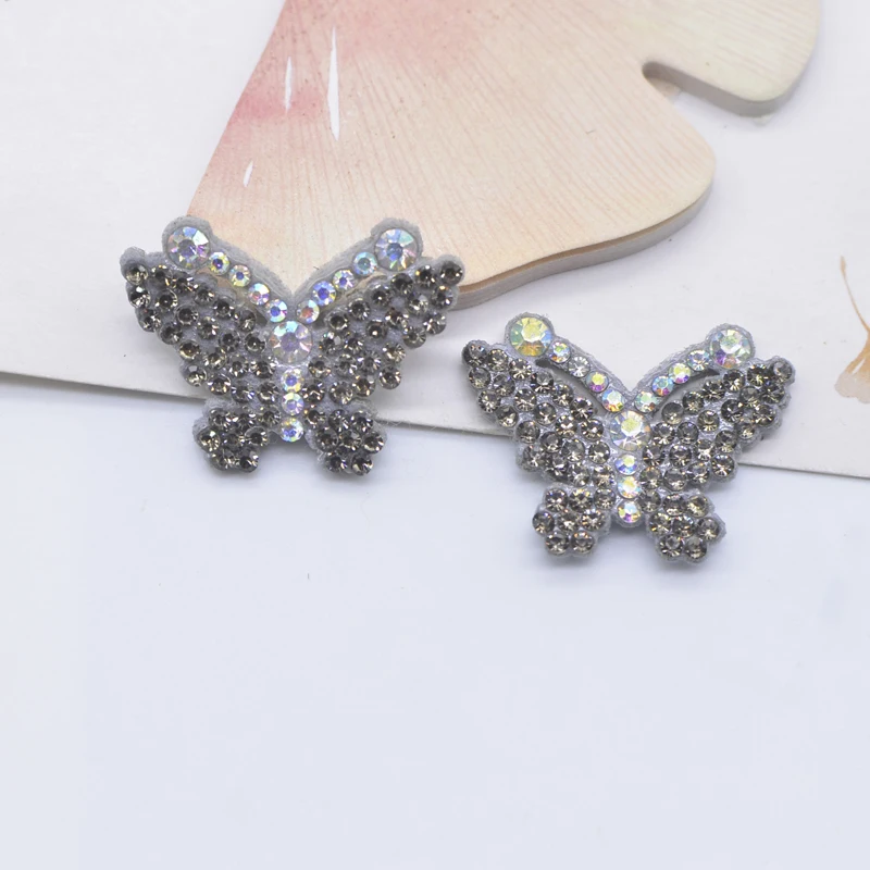 20Pcs 30*22mm Padded Rhinestone Butterfly Patches for DIY Crafts Clothes Hat Headwear Hair Clips Decor Appliques Accessories
