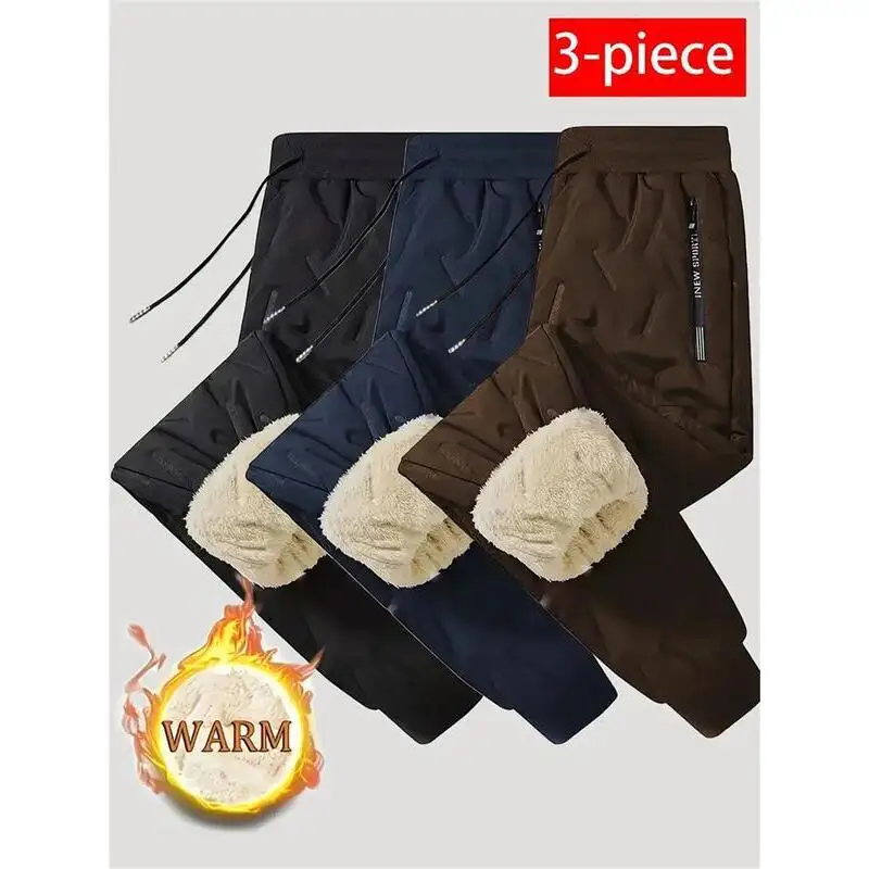 Men's 3 Pack Thick Warm Zippered Pocket Joggers Winter Straight Leg Neutral Style Casual Pants Other Material 100%