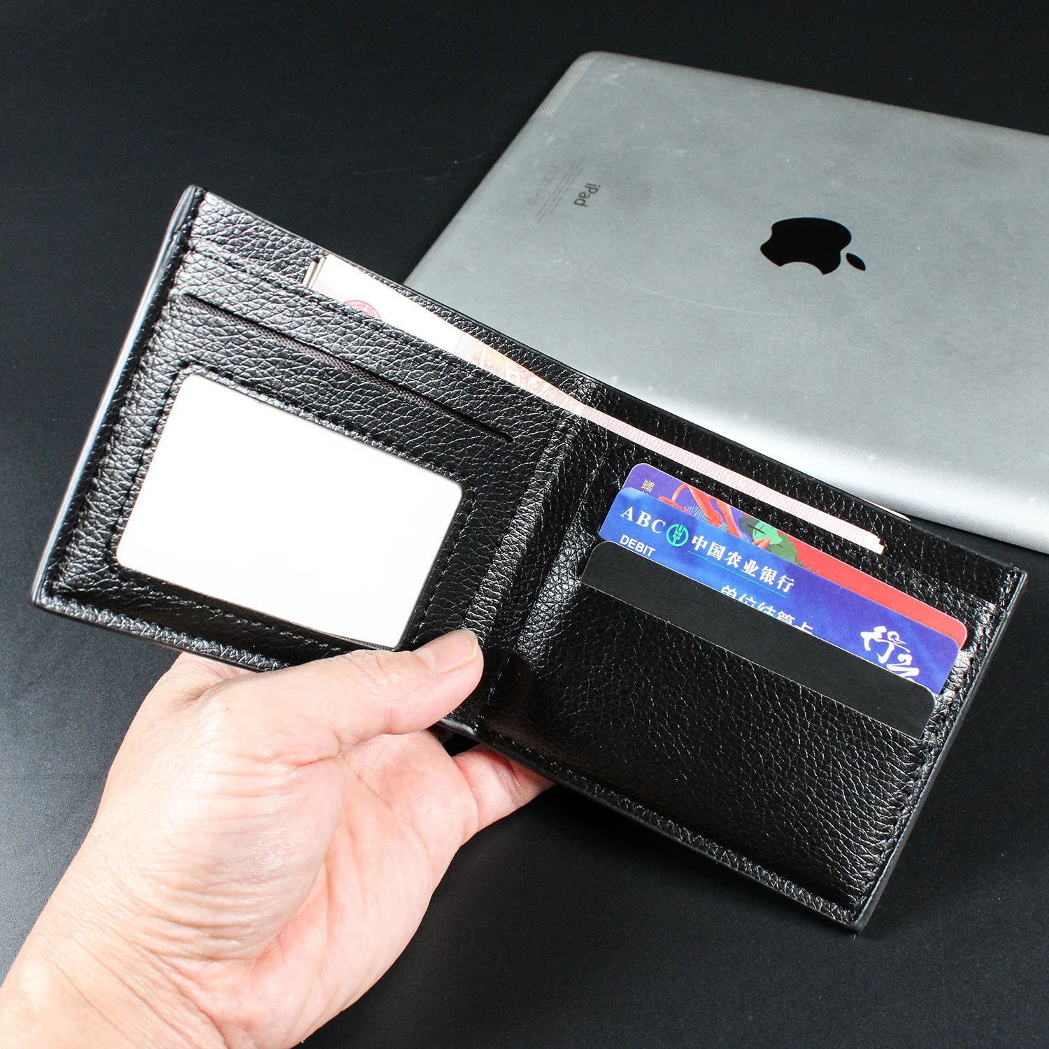 Fashion Men's Solid Color Horizontal Short Style Leather Wallet with Multiple Card Slots and A Clear ID Window for Students image 4
