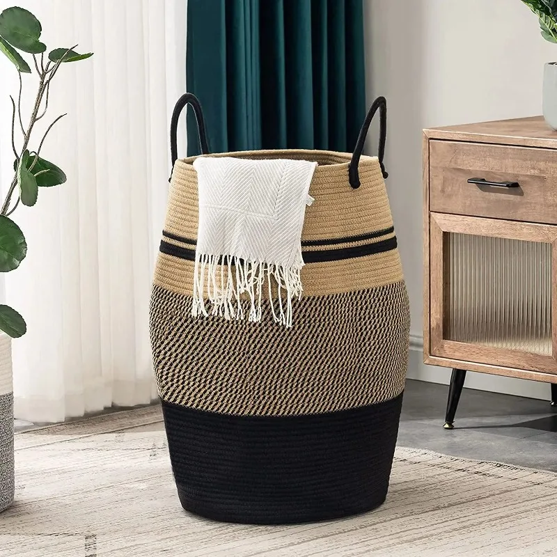 

Large Foldable Laundry Basket Storage Organizer Woven Toy Storage Bin Home Clothes Hamper Cotton Rope Basket Organization
