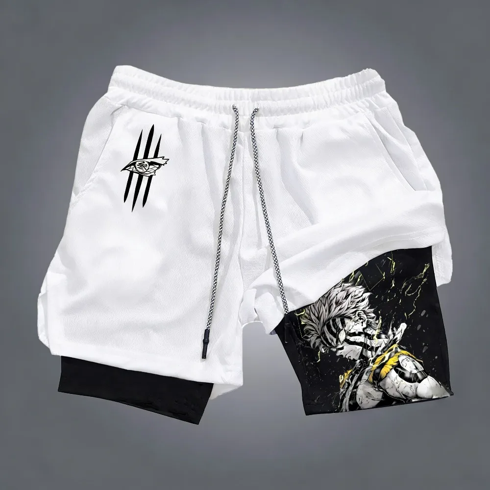 

Unisex Demon Slayer Akaza 2026 Summer Shinjuku Anime Printed Loose Trendy Quick Drying Double Layer Sports Shorts