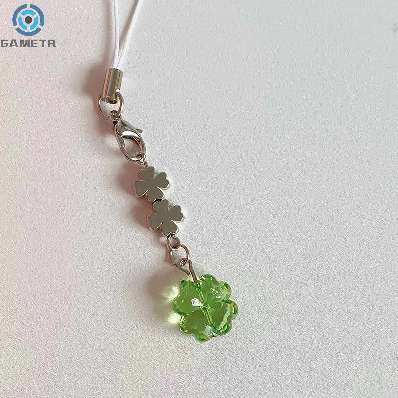 Handmade Beaded Phone Chain Four Leaf Clovers Cellphone Charm Colorful Keyring CCD Decorative Pendant Cellphone Charm Accessory