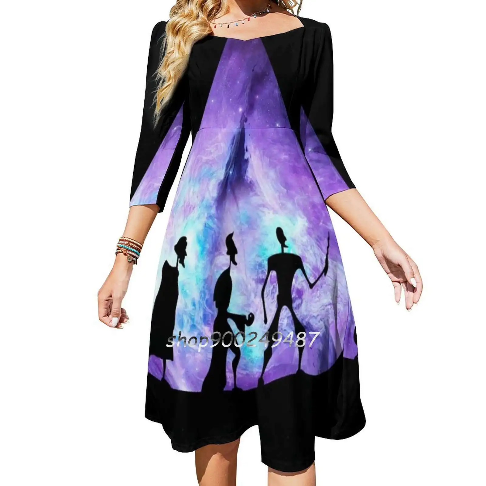 Deathly Hallows Sweet Elegant Dress Women Korean Kawaii Square Collar Dress Deathly Hallows Voldemort Magic Ron Hermione Dragon