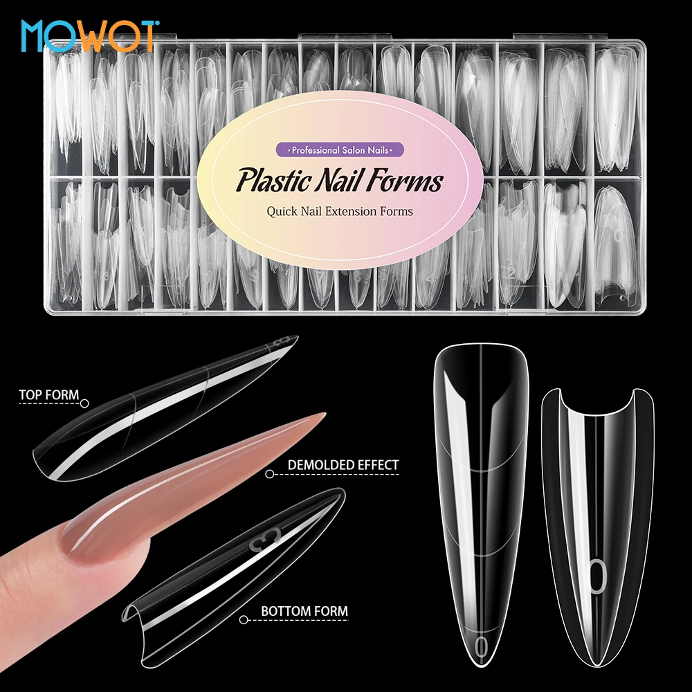 MOWOT Stiletto Square Sandwich Dual Forms Nail Tips Acrylic 15 Sizes Extension DIY Gel Top Bottom Nail Forms Reusable 240Pcs/box