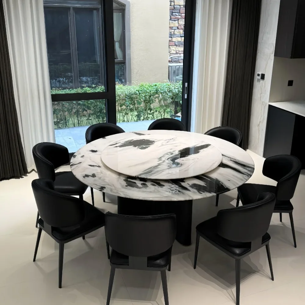 Panda white natural luxury stone dining table Italian light luxury