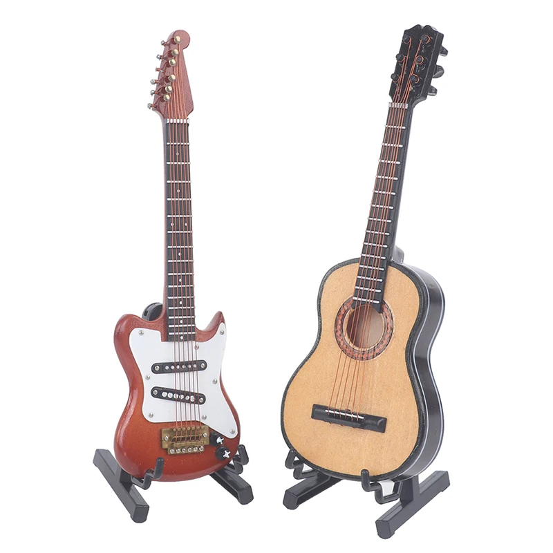 1:12 1:6 Dollhouse Miniature Music Electric Guitar Wooden Guitar Kids Toys Decor Doll house Instrument Model Doll Accessories