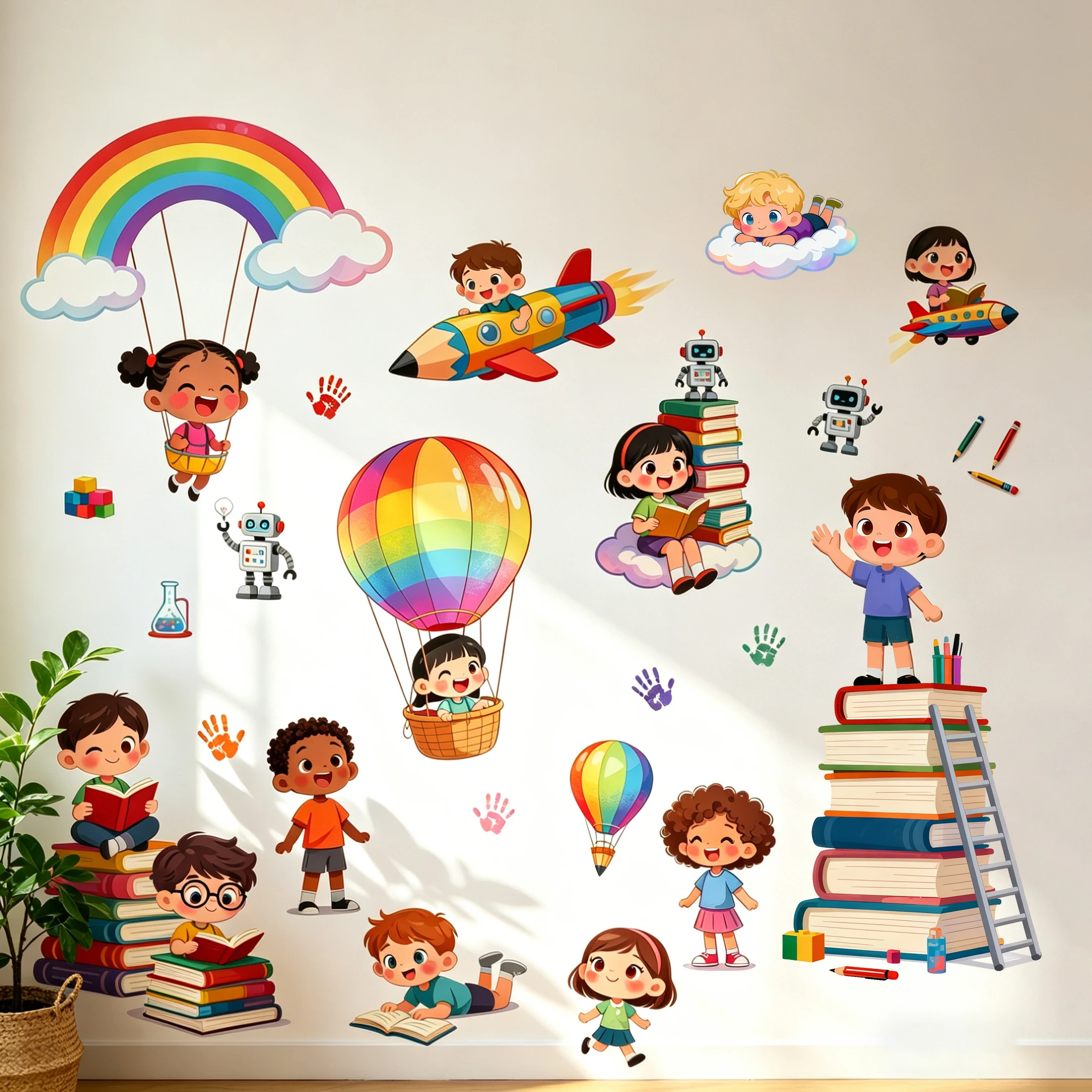 Children's colorful painting ambiance wall sticker for bedrooms, living rooms, entryways, and background walls made of PVC, remo
